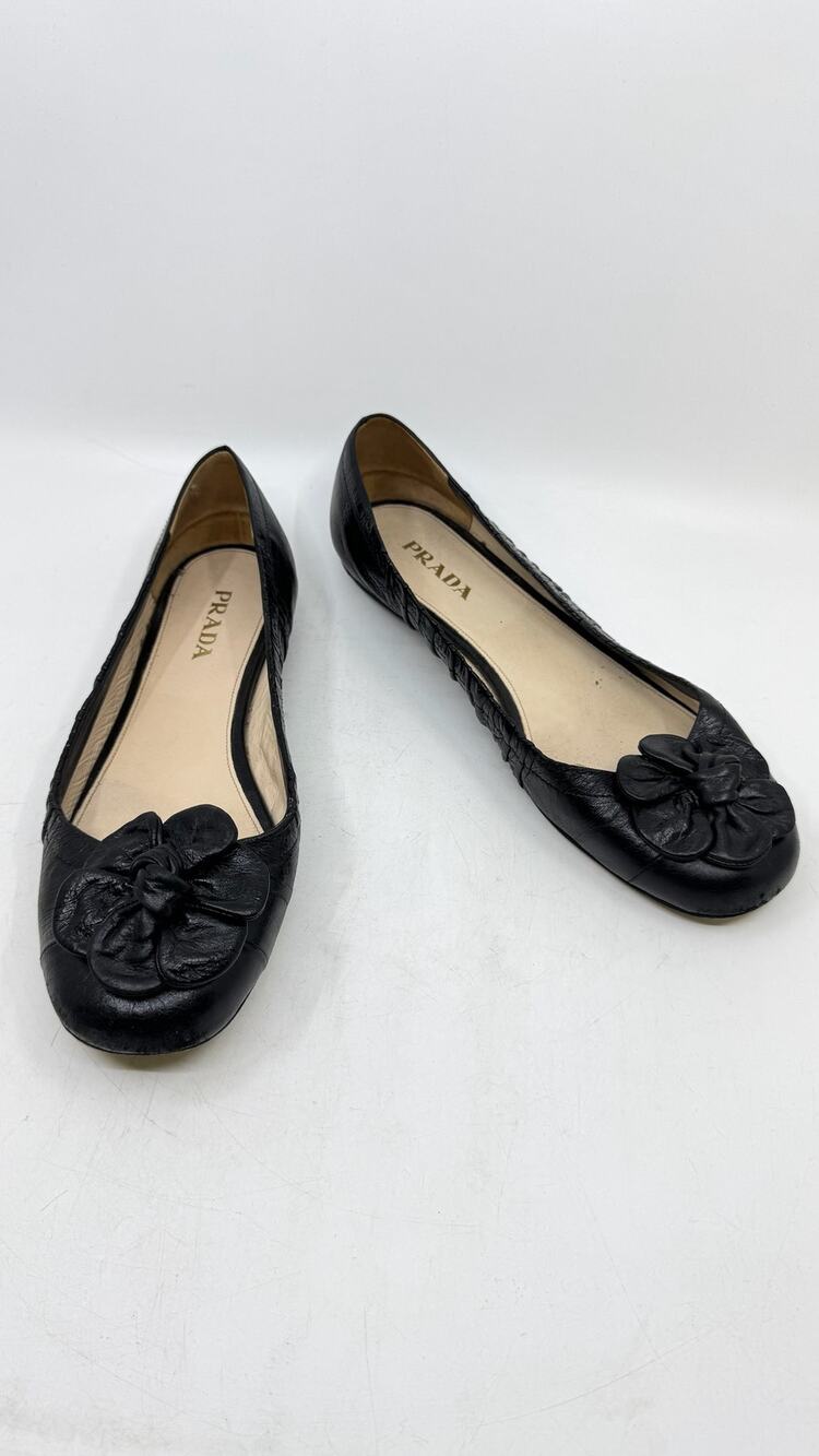 Vintage PRADA Floral Toe Ballet Flat in Black